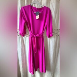 Jade Mackenzie Bright Fuchsia Belted Midi A line Dress size XL NEW